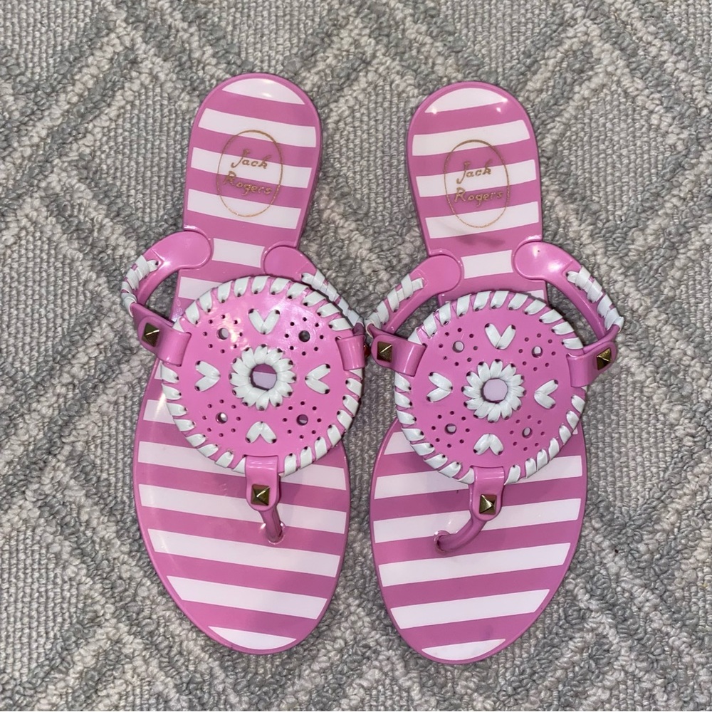 Jack Rogers Georgica lilac pink & white striped jelly flip flop sandals size 6